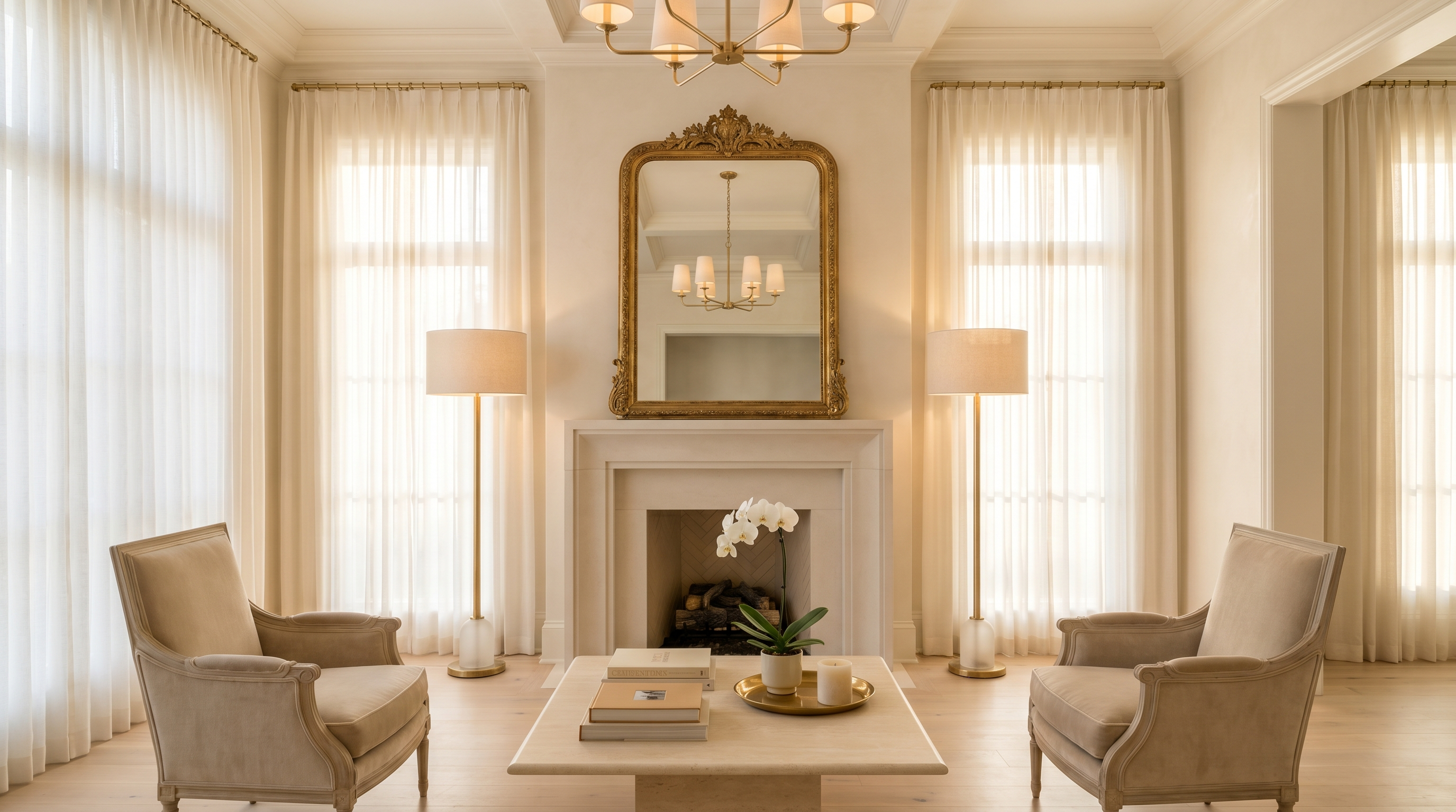 Cream and ivory formal living room